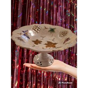 Vintage Lipper And Mann Reticulated Luminescent  Compote Butterflies Floral